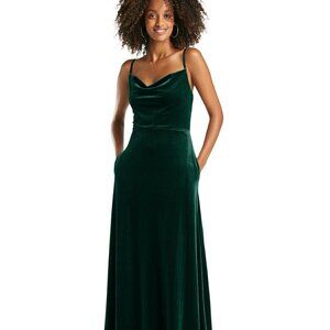 After Six 1541...Cowl-Neck Velvet Maxi Dress with Pockets...Evergreen...Sz 00
